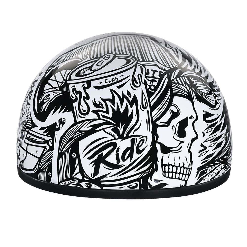DOT Approved Daytona Motorcycle Half Face Helmet - Skull Cap Graphics for Men & Women, Scooters, ATVs, UTVs & Choppers - W/ Live Fast DOT Approved Daytona Motorcycle Half Face Helmet - Skull Cap Graphics for Men & Women, Scooters, ATVs, UTVs & Choppers - W/ Live Fast