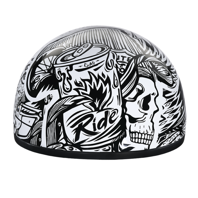 DOT Approved Daytona Motorcycle Half Face Helmet - Skull Cap Graphics for Men & Women, Scooters, ATVs, UTVs & Choppers - W/ Live Fast