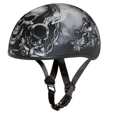 DOT Approved Daytona Motorcycle Half Face Helmet - Skull Cap Graphics for Men & Women, Scooters, ATVs, UTVs & Choppers - W/ Guns
