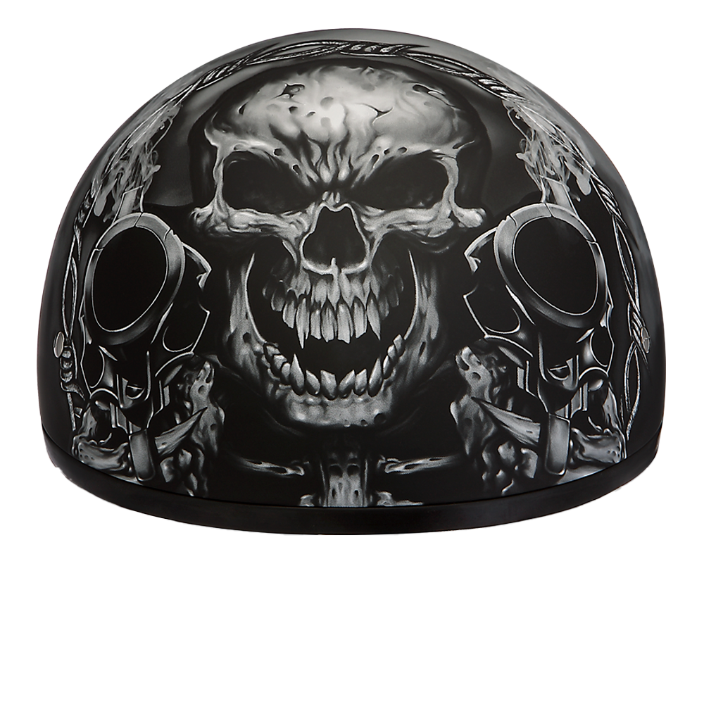 DOT Approved Daytona Motorcycle Half Face Helmet - Skull Cap Graphics for Men & Women, Scooters, ATVs, UTVs & Choppers - W/ Guns DOT Approved Daytona Motorcycle Half Face Helmet - Skull Cap Graphics for Men & Women, Scooters, ATVs, UTVs & Choppers - W/ Guns
