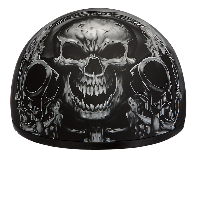 DOT Approved Daytona Motorcycle Half Face Helmet - Skull Cap Graphics for Men & Women, Scooters, ATVs, UTVs & Choppers - W/ Guns