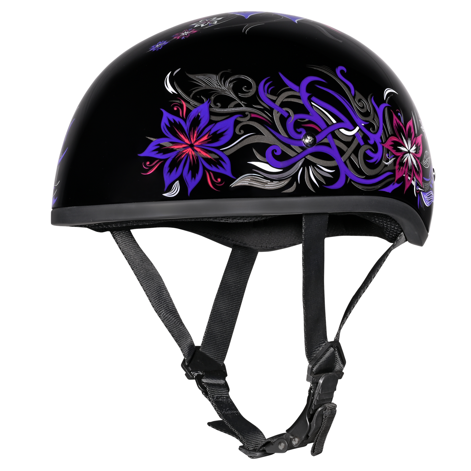DOT Approved Daytona Motorcycle Half Face Helmet - Skull Cap Graphics for Men & Women, Scooters, ATVs, UTVs & Choppers - W/ Flowers DOT Approved Daytona Motorcycle Half Face Helmet - Skull Cap Graphics for Men & Women, Scooters, ATVs, UTVs & Choppers - W/ Flowers
