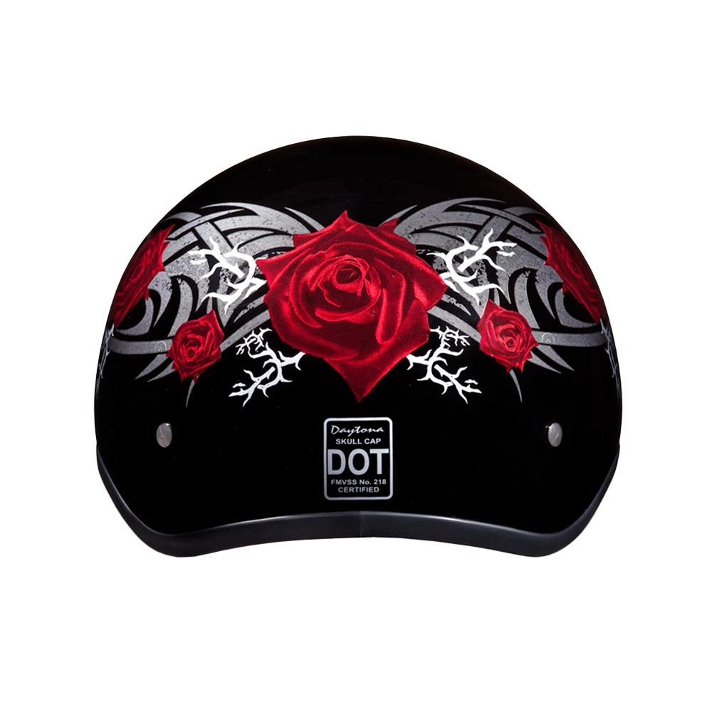 DOT Approved Daytona Motorcycle Half Face Helmet - Skull Cap Graphics for Men & Women, Scooters, ATVs, UTVs & Choppers - W/ Rose DOT Approved Daytona Motorcycle Half Face Helmet - Skull Cap Graphics for Men & Women, Scooters, ATVs, UTVs & Choppers - W/ Rose