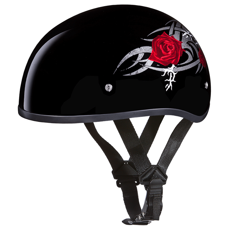 DOT Approved Daytona Motorcycle Half Face Helmet - Skull Cap Graphics for Men & Women, Scooters, ATVs, UTVs & Choppers - W/ Rose