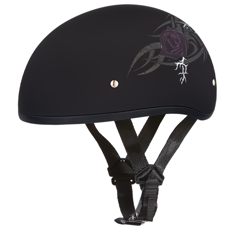 DOT Approved Daytona Motorcycle Half Face Helmet - Skull Cap Graphics for Men & Women, Scooters, ATVs, UTVs & Choppers - W/ Purple Rose