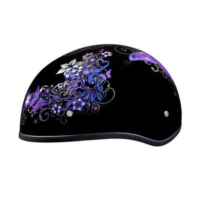 DOT Approved Daytona Motorcycle Half Face Helmet - Skull Cap Graphics for Men & Women, Scooters, ATVs, UTVs & Choppers - W/ Butterfly