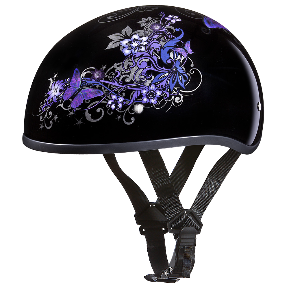 DOT Approved Daytona Motorcycle Half Face Helmet - Skull Cap Graphics for Men & Women, Scooters, ATVs, UTVs & Choppers - W/ Butterfly DOT Approved Daytona Motorcycle Half Face Helmet - Skull Cap Graphics for Men & Women, Scooters, ATVs, UTVs & Choppers - W/ Butterfly
