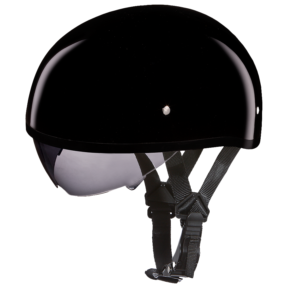 D.O.T. Daytona Skull Cap W/ Inner Shield- Hi-Gloss Black D.O.T. Daytona Skull Cap W/ Inner Shield- Hi-Gloss Black