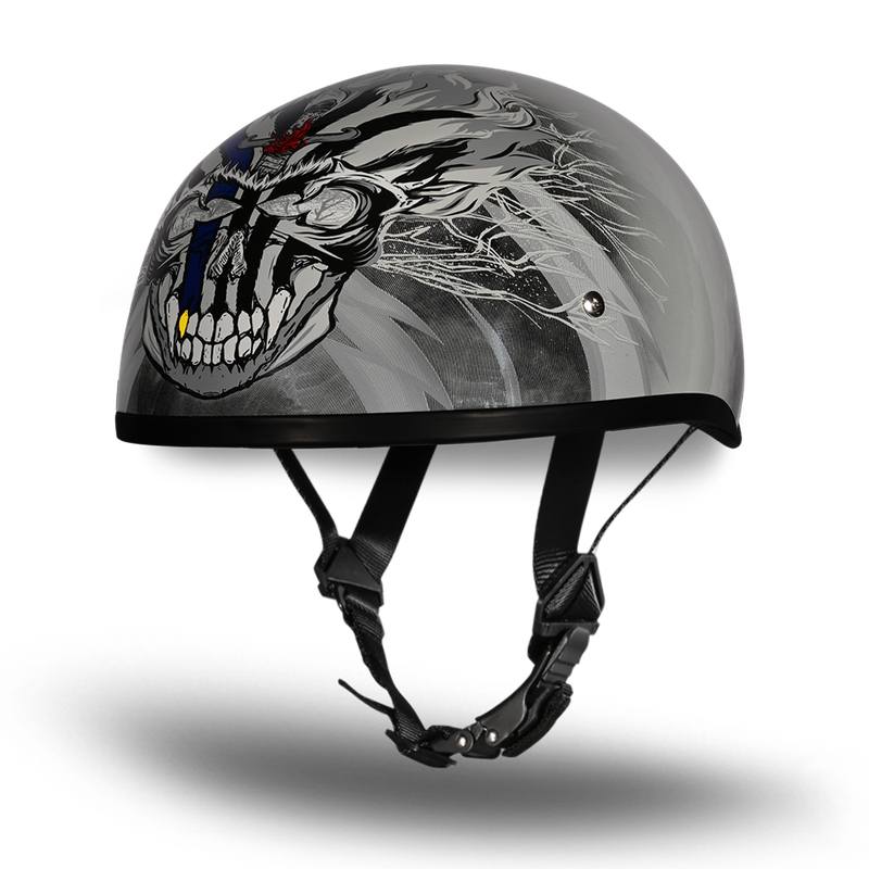 DOT Approved Daytona Motorcycle Half Face Helmet - Skull Cap Graphics for Men & Women, Scooters, ATVs, UTVs & Choppers - W/ Thunder