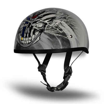 DOT Approved Daytona Motorcycle Half Face Helmet - Skull Cap Graphics for Men & Women, Scooters, ATVs, UTVs & Choppers - W/ Thunder