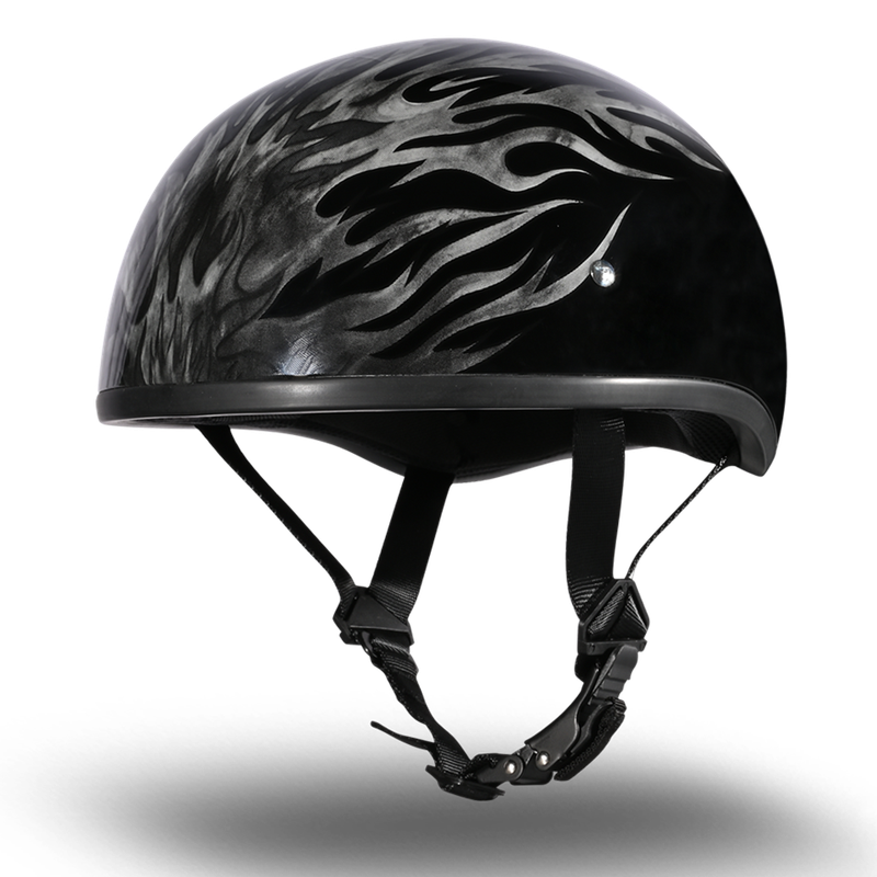 DOT Approved Daytona Motorcycle Half Face Helmet - Skull Cap Graphics for Men & Women, Scooters, ATVs, UTVs & Choppers - W/ Ignite Grey