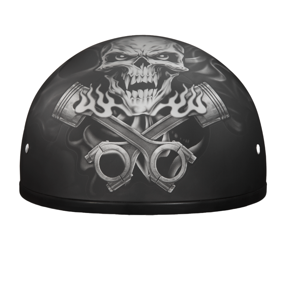 DOT Approved Daytona Motorcycle Half Face Helmet - Skull Cap Graphics for Men & Women, Scooters, ATVs, UTVs & Choppers - W/ Pistons Skull DOT Approved Daytona Motorcycle Half Face Helmet - Skull Cap Graphics for Men & Women, Scooters, ATVs, UTVs & Choppers - W/ Pistons Skull