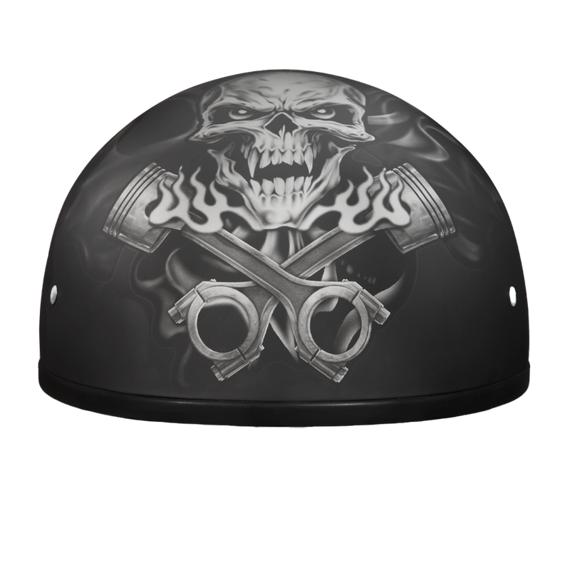 DOT Approved Daytona Motorcycle Half Face Helmet - Skull Cap Graphics for Men & Women, Scooters, ATVs, UTVs & Choppers - W/  Pistons Skull