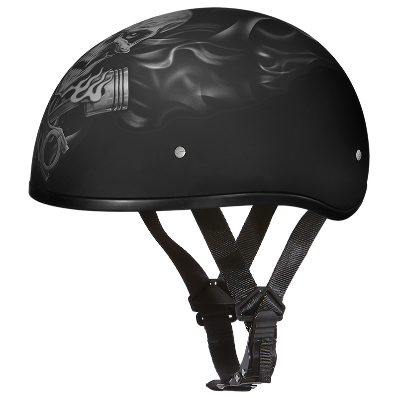DOT Approved Daytona Motorcycle Half Face Helmet - Skull Cap Graphics for Men & Women, Scooters, ATVs, UTVs & Choppers - W/ Pistons Skull