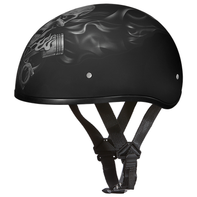 DOT Approved Daytona Motorcycle Half Face Helmet - Skull Cap Graphics for Men & Women, Scooters, ATVs, UTVs & Choppers - W/  Pistons Skull