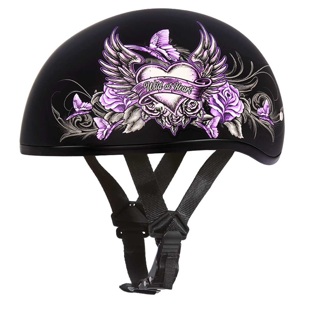 DOT Approved Daytona Motorcycle Half Face Helmet - Skull Cap Graphics for Men & Women, Scooters, ATVs, UTVs & Choppers - W/ Wild At Heart DOT Approved Daytona Motorcycle Half Face Helmet - Skull Cap Graphics for Men & Women, Scooters, ATVs, UTVs & Choppers - W/ Wild At Heart