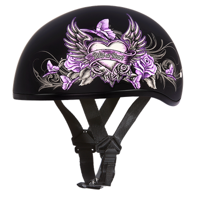 DOT Approved Daytona Motorcycle Half Face Helmet - Skull Cap Graphics for Men & Women, Scooters, ATVs, UTVs & Choppers - W/ Wild At Heart