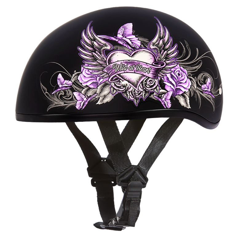 DOT Approved Daytona Motorcycle Half Face Helmet - Skull Cap Graphics for Men & Women, Scooters, ATVs, UTVs & Choppers - W/ Wild At Heart