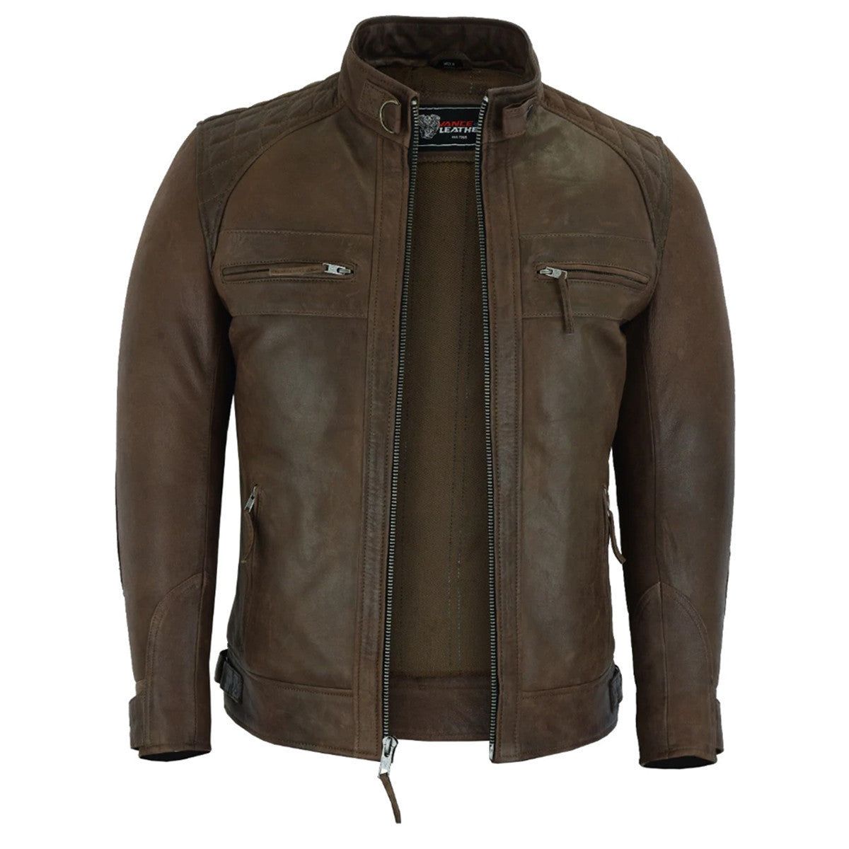 VL550Cbr - Mens Cafe Racer Waxed Lambskin Chocolate Brown Motorcycle Leather Jacket VL550Cbr - Mens Cafe Racer Waxed Lambskin Chocolate Brown Motorcycle Leather Jacket