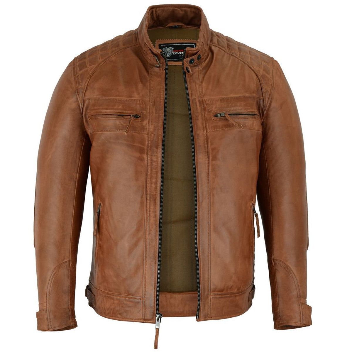 VL550Br - Mens Cafe Racer Waxed Lambskin Austin Brown Motorcycle Leather Jacket VL550Br - Mens Cafe Racer Waxed Lambskin Austin Brown Motorcycle Leather Jacket