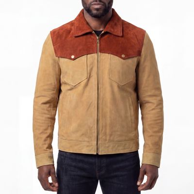 VL572CB - Men's Western Goat Suede Two-Tone Leather Jacket