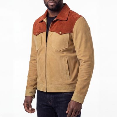 VL572CB - Men's Western Goat Suede Two-Tone Leather Jacket