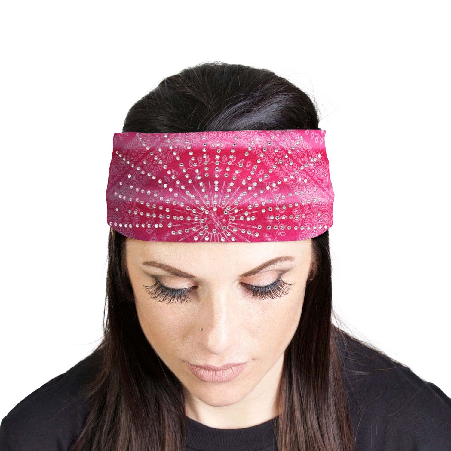 Milwaukee Leather | Bling Designed Wide Headbands-Headwraps for Women Biker bandana Classic Pink- MLA8005 Milwaukee Leather | Bling Designed Wide Headbands-Headwraps for Women Biker bandana Classic Pink- MLA8005