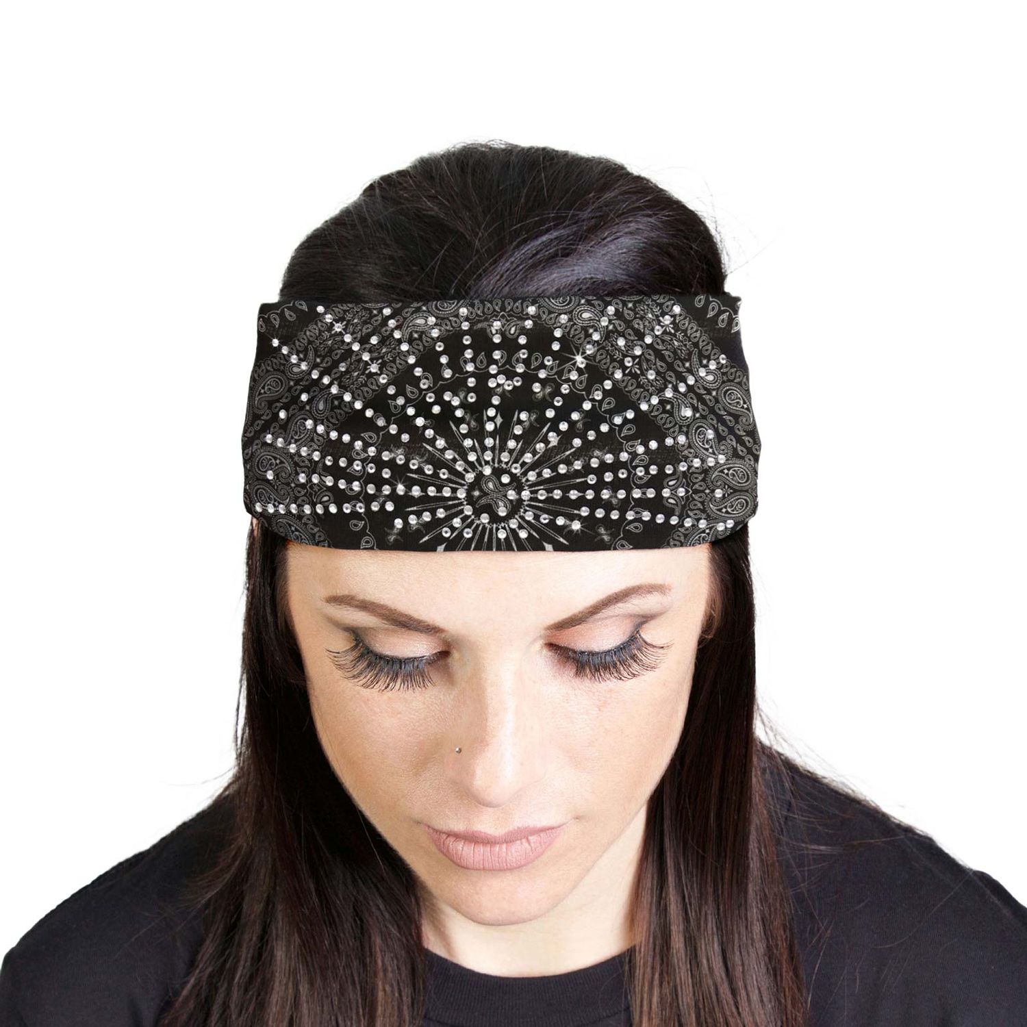 Milwaukee Leather | Bling Designed Wide Headbands-Headwraps for Women Biker bandana Classic Black- MLA8004 Milwaukee Leather | Bling Designed Wide Headbands-Headwraps for Women Biker bandana Classic Black- MLA8004