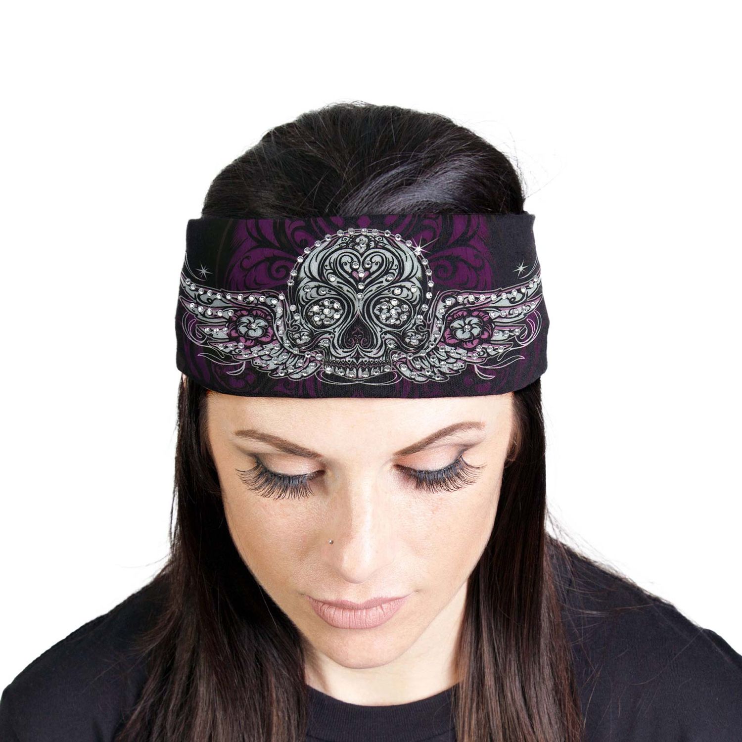 Milwaukee Leather | Bling Designed Wide Headbands-Headwraps for Women Biker Bandana with Antique Sugar - MLA8003 Milwaukee Leather | Bling Designed Wide Headbands-Headwraps for Women Biker Bandana with Antique Sugar - MLA8003