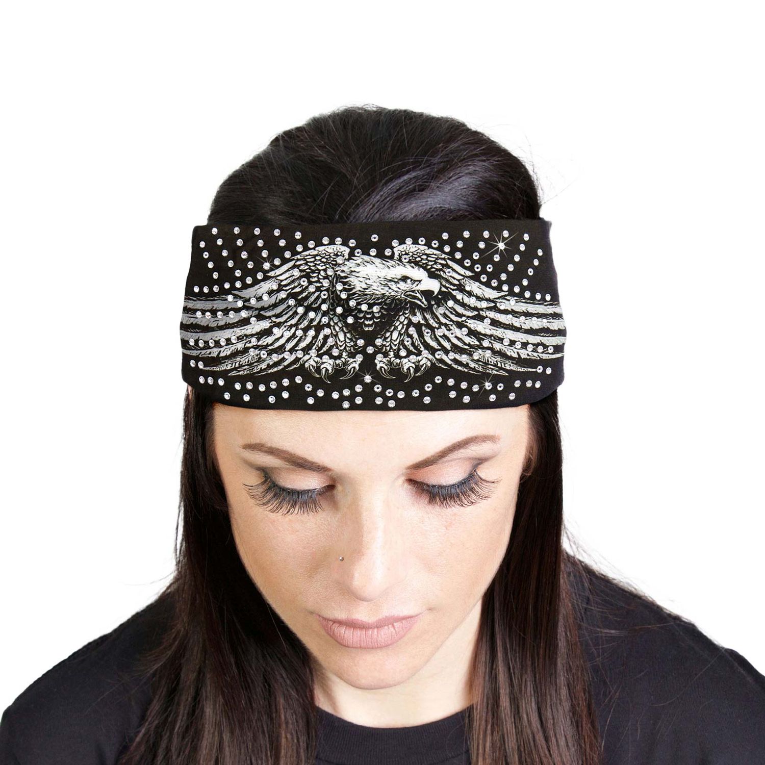 Milwaukee Leather | Bling Designed Wide Headbands-Headwraps for Women Biker Bandana with Down Wing Eagle - MLA8020 Milwaukee Leather | Bling Designed Wide Headbands-Headwraps for Women Biker Bandana with Down Wing Eagle - MLA8020