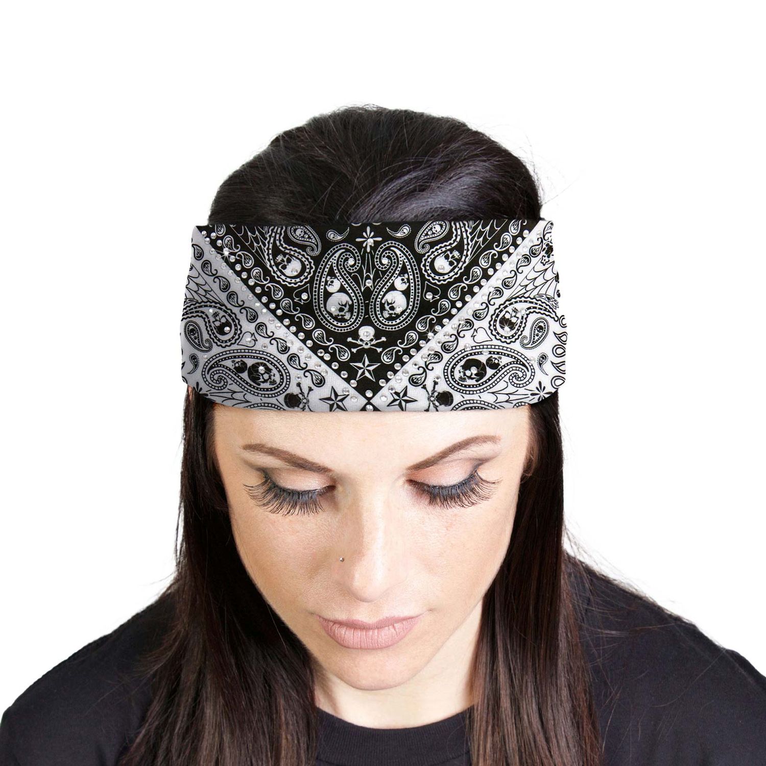 Milwaukee Leather | Bling Designed Wide Headbands-Headwraps for Women Biker Bandana with Skull Paisley - MLA8042 Milwaukee Leather | Bling Designed Wide Headbands-Headwraps for Women Biker Bandana with Skull Paisley - MLA8042