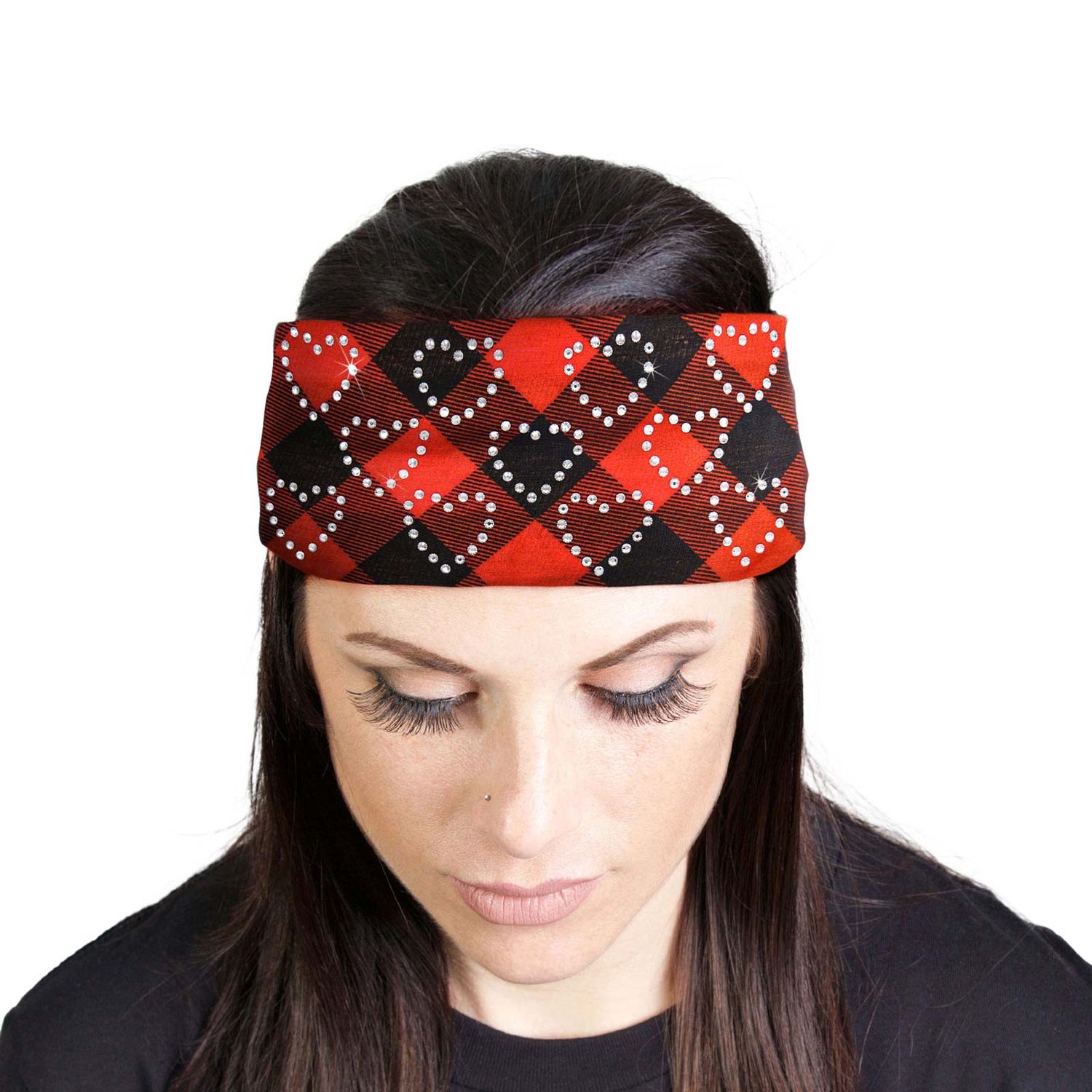 Milwaukee Leather | Bling Designed Wide Headbands-Headwraps for Women Biker Bandana with Plaid Red - MLA8034 Milwaukee Leather | Bling Designed Wide Headbands-Headwraps for Women Biker Bandana with Plaid Red - MLA8034