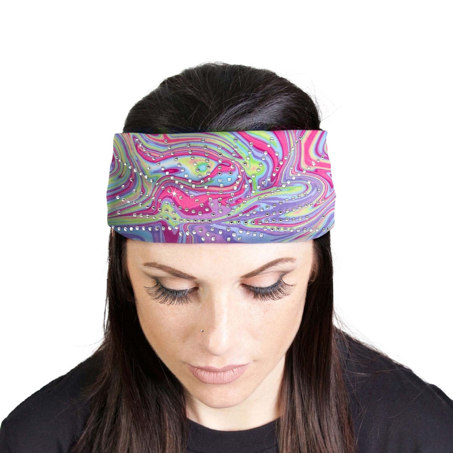 Milwaukee Leather | Bling Designed Wide Headbands-Headwraps for Women Biker Bandana with Rainbow Swirl - MLA8035 Milwaukee Leather | Bling Designed Wide Headbands-Headwraps for Women Biker Bandana with Rainbow Swirl - MLA8035