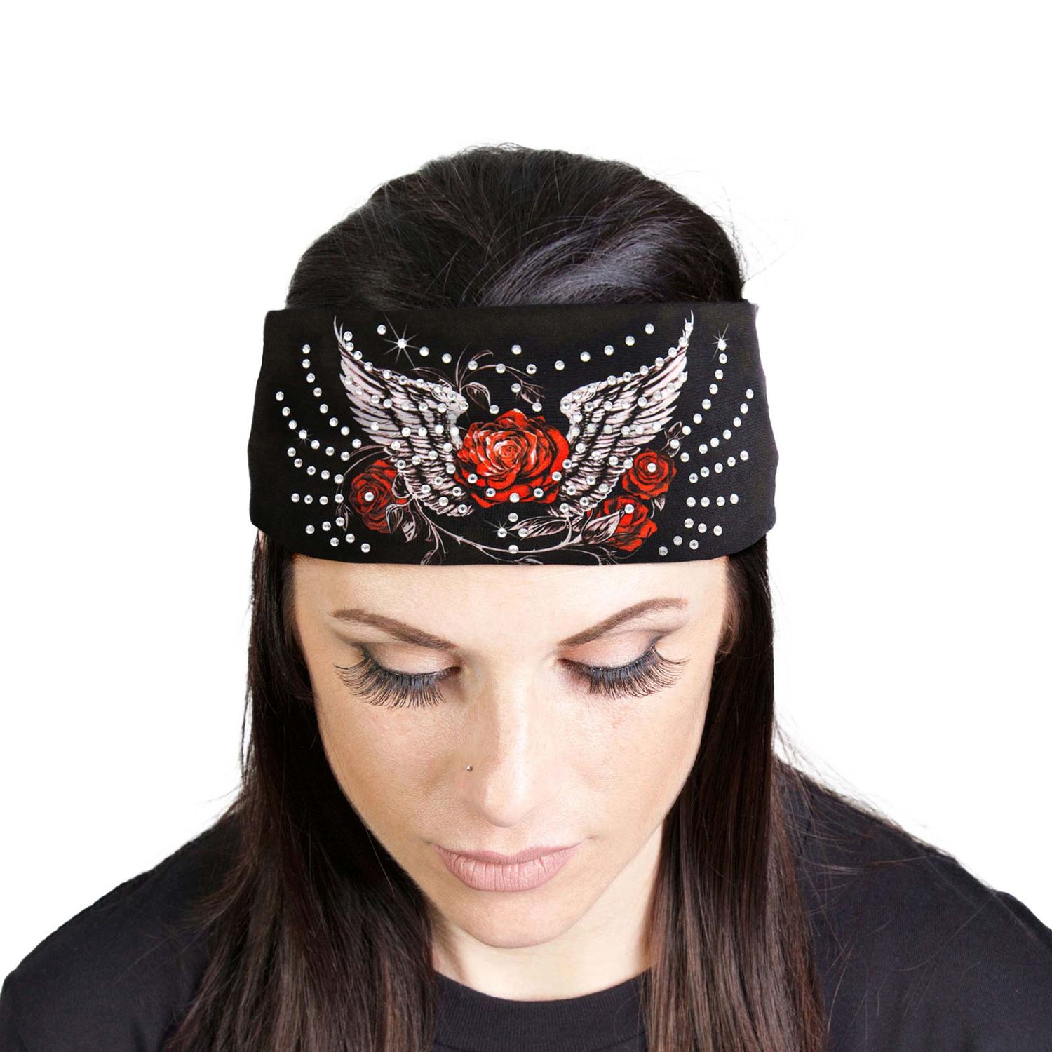 Milwaukee Leather | Bling Designed Wide Headbands-Headwraps for Women Biker Bandana with Flaming Rose - MLA8023 Milwaukee Leather | Bling Designed Wide Headbands-Headwraps for Women Biker Bandana with Flaming Rose - MLA8023