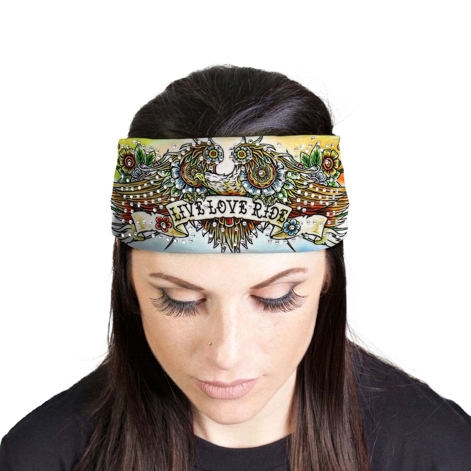 Milwaukee Leather | Bling Designed Wide Headbands-Headwraps for Women Biker Bandana with Tattoo Eagle - MLA8046 Milwaukee Leather | Bling Designed Wide Headbands-Headwraps for Women Biker Bandana with Tattoo Eagle - MLA8046