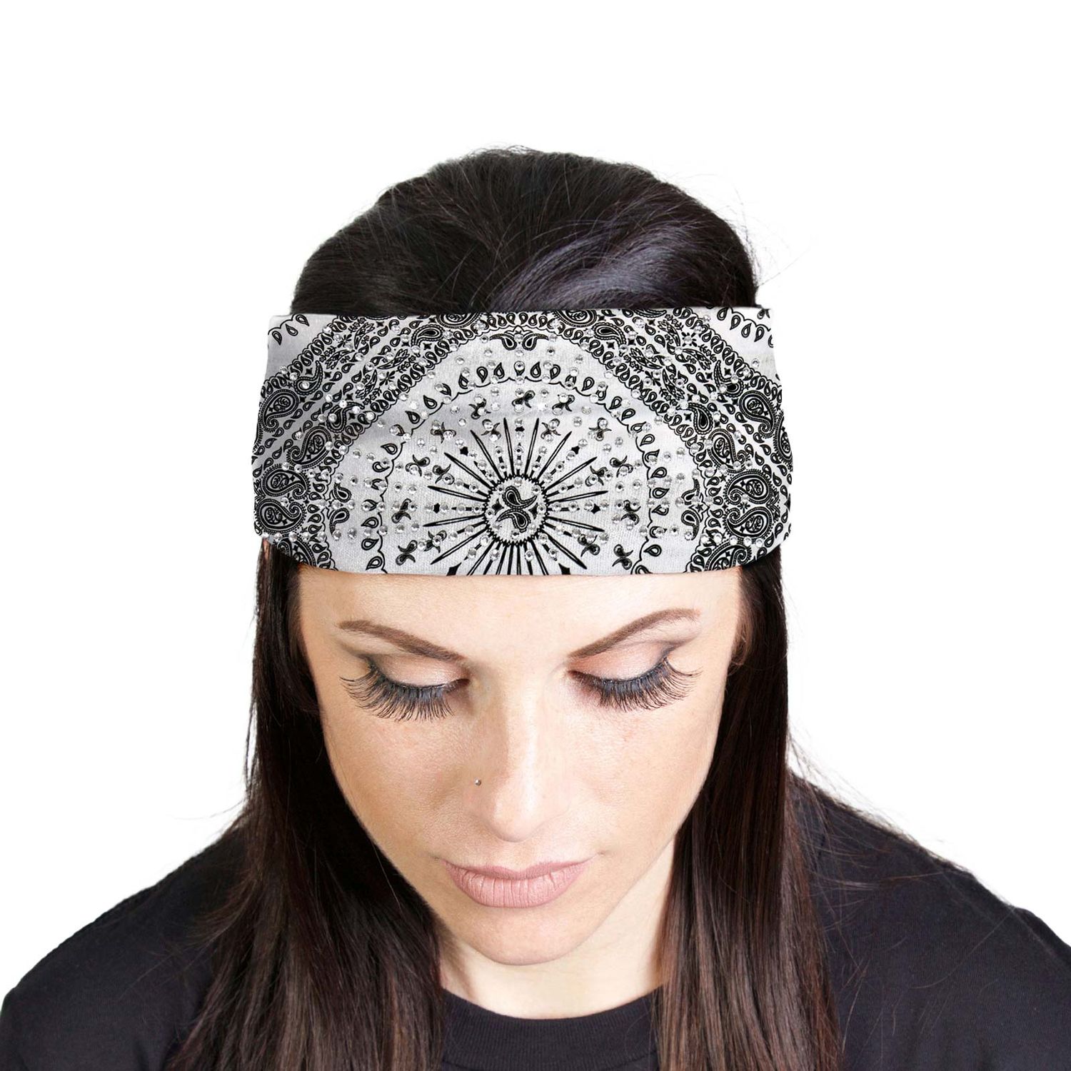 Milwaukee Leather | Bling Designed Wide Headbands-Headwraps for Women Biker bandana Classic White- MLA8010 Milwaukee Leather | Bling Designed Wide Headbands-Headwraps for Women Biker bandana Classic White- MLA8010