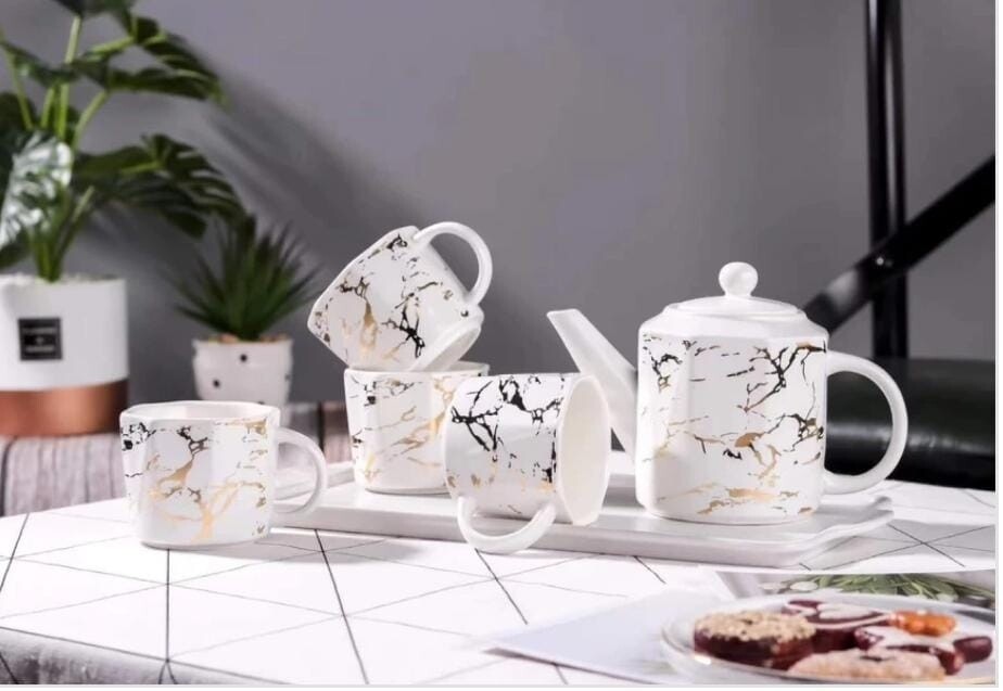 MARBLE TEA SET - WHITE