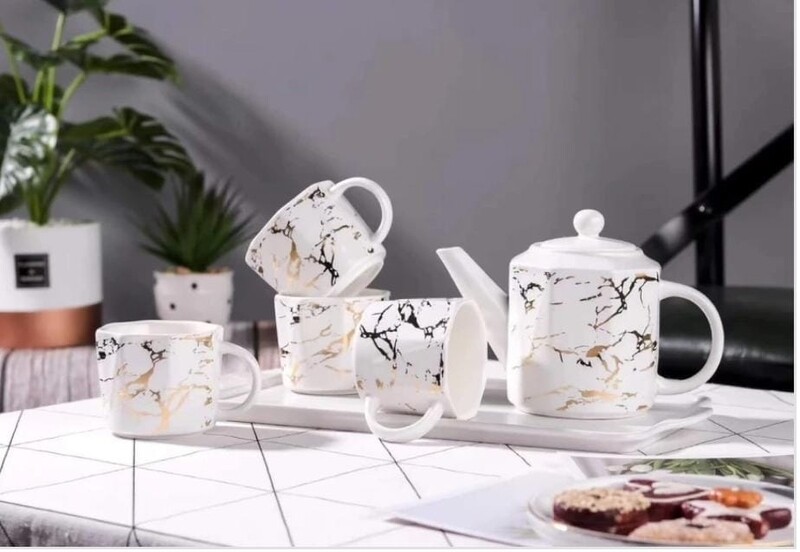 MARBLE TEA SET - WHITE