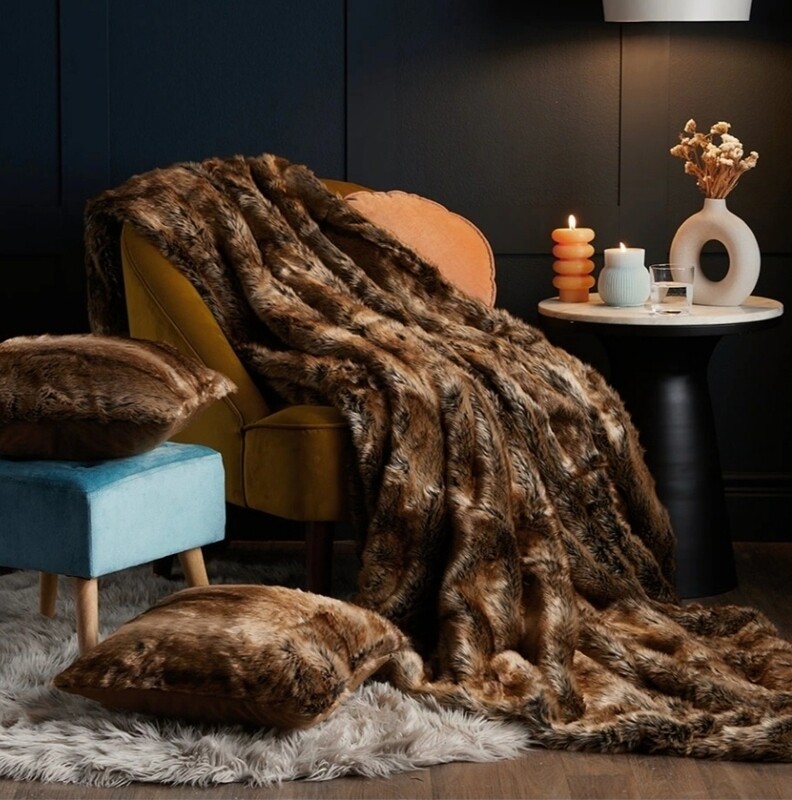 FAUX FUR BLANKET BROWN 