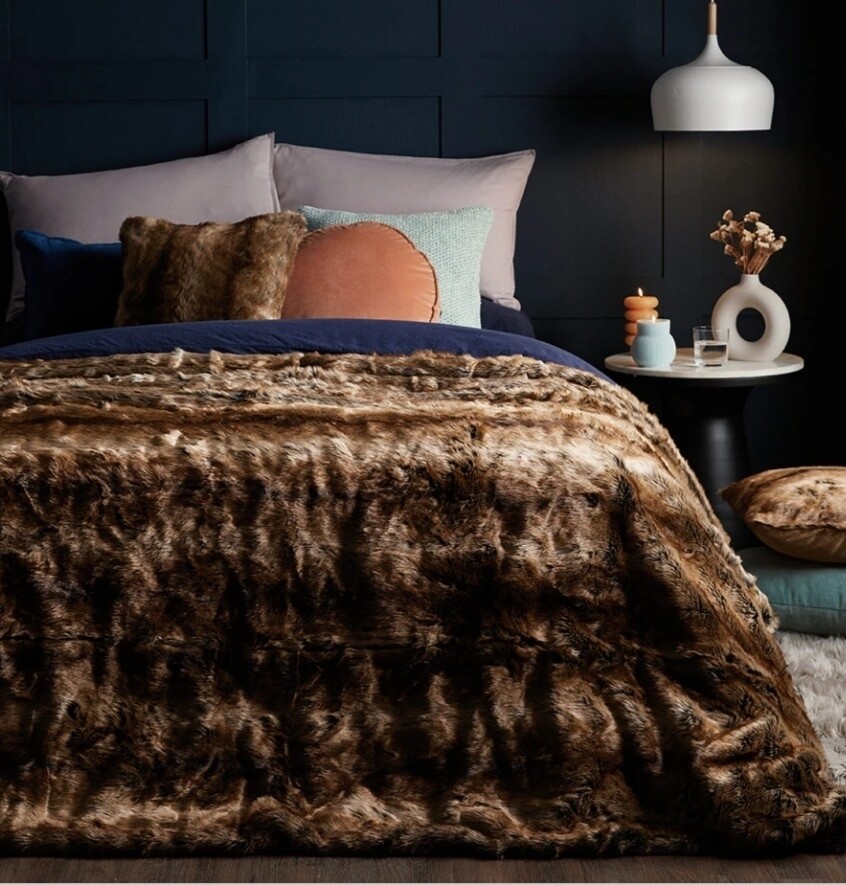 FAUX FUR BLANKET BROWN 
