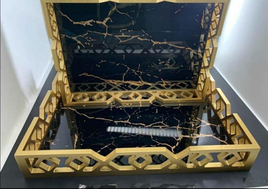 MARBLE TRAY SET BLACK/ GOLD