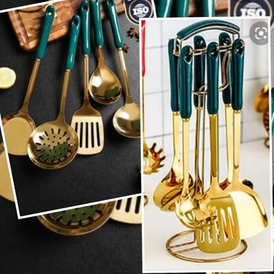 GOLD AND GREEN UTENSIL SET