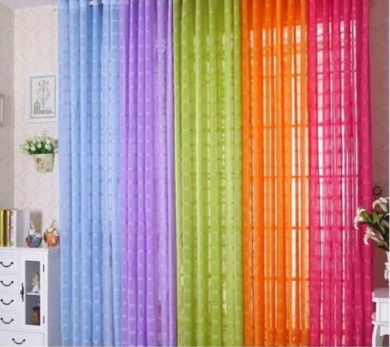 COLOURFUL BLOCK LACE CURTAIN