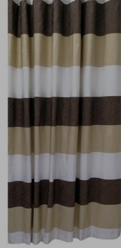 TAN STRIPED CURTAIN SET- BROWN