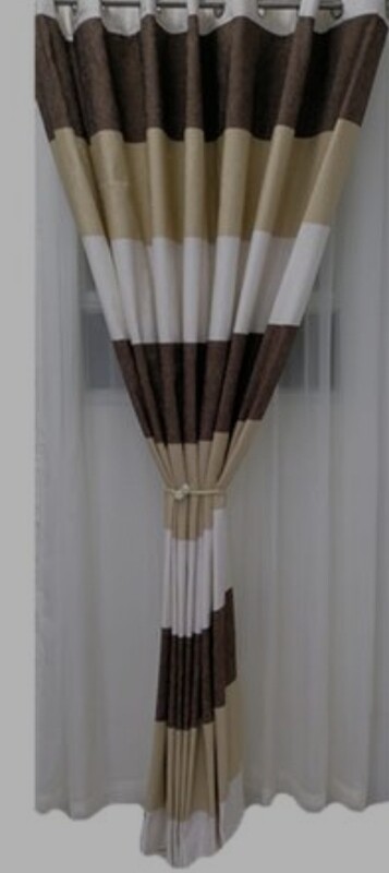 TAN STRIPED CURTAIN SET- BROWN