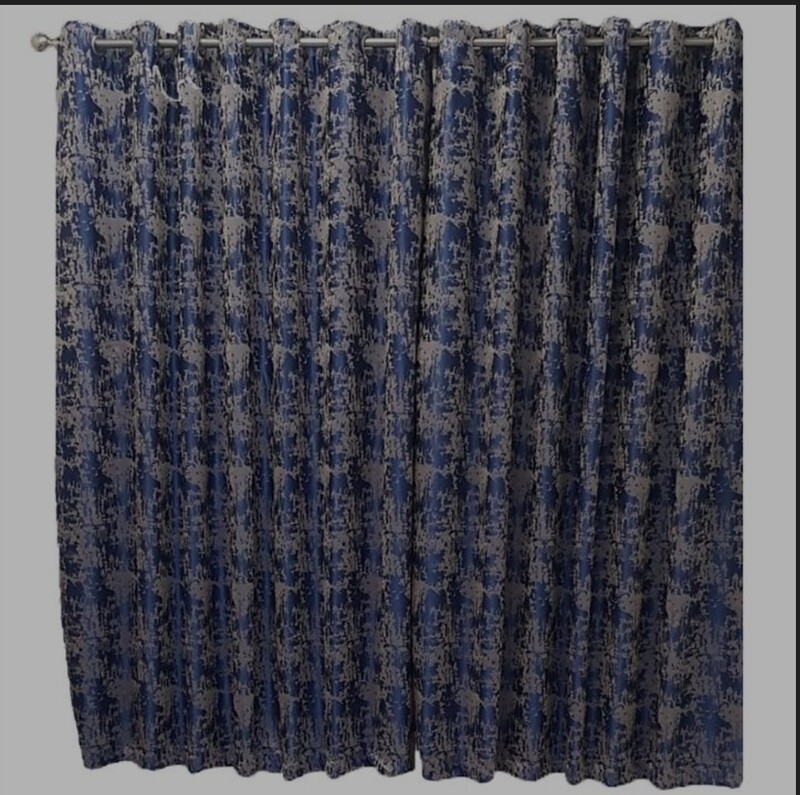 NAVY FOIL EYELET CURTAIN