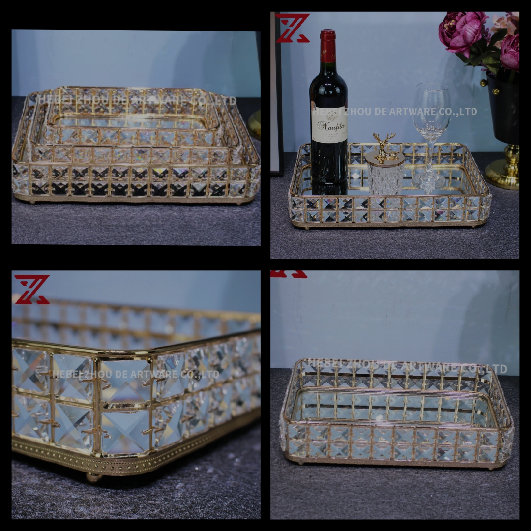 GOLD DIAMANTE MIRROR TRAY SET