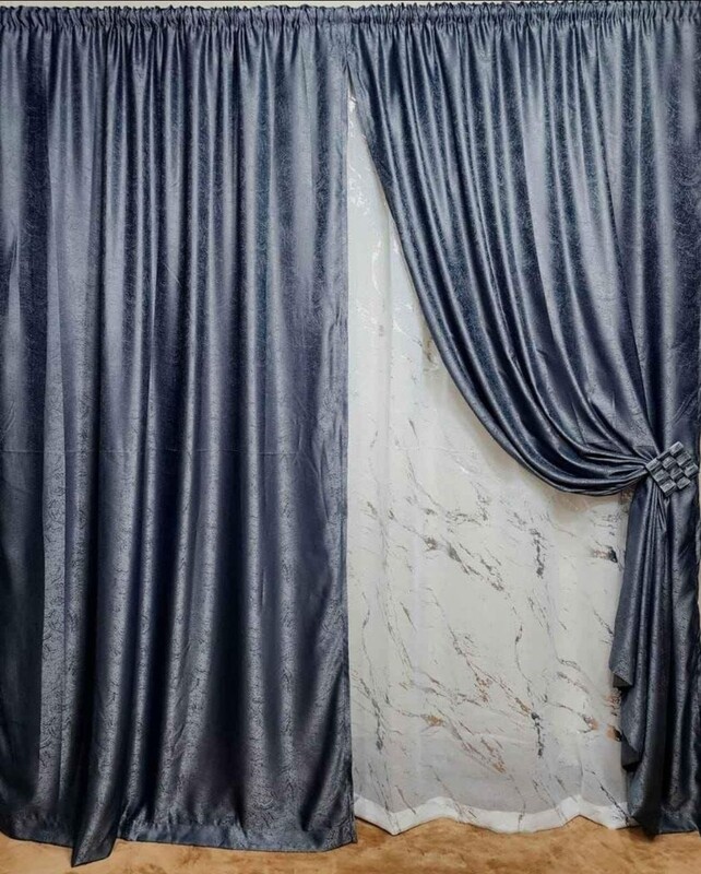 CHARCOAL MARBLE CURTAIN SET