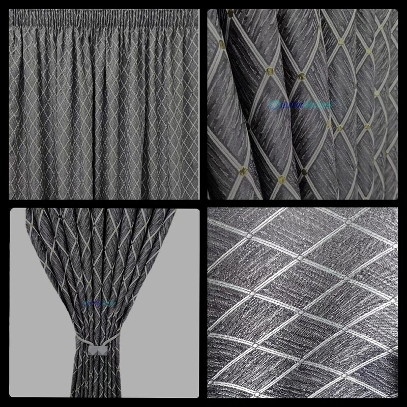 DIAMOND STUD CURTAIN SET- CHARCOAL