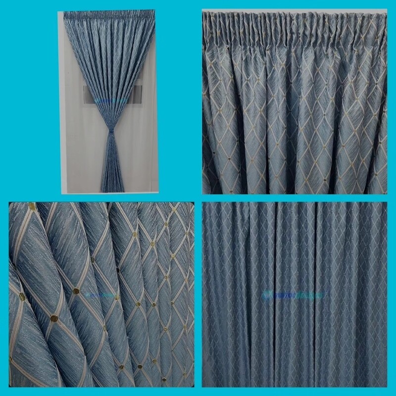 DIAMOND STUD CURTAIN SET- DUCK EGG